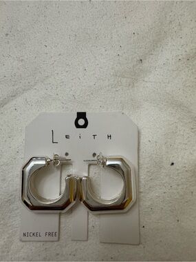 Leith Polished Silver Octagon Hoop Earrings New without Tags.